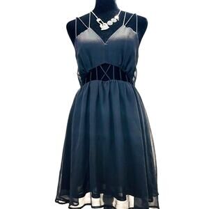 Catch Me Black Chiffon Cutout Skater Dress Women's Medium Strappy Party